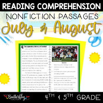 Preview of Summer or Back to School Close Reading Passages Informational Text 4th 5th Grade