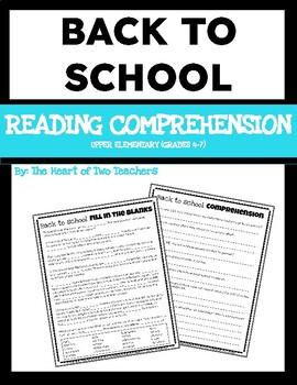 Preview of Back to School Reading Comprehension Printable Worksheets - Upper Elementary