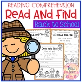 Back to School Reading Comprehension - Read and Find