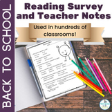 Back to School Reading Interest Survey Inventory Upper Ele