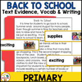 Back to School Reading Passage | Finding Text Evidence, Vo