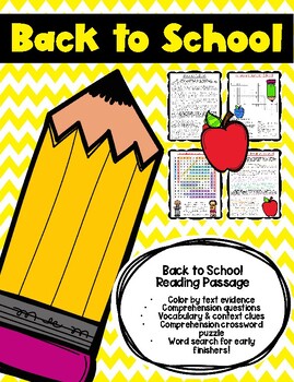 Preview of Back to School Reading Passage and Activities