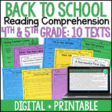 Back-to-School Reading Comprehension Passages - Digital Re
