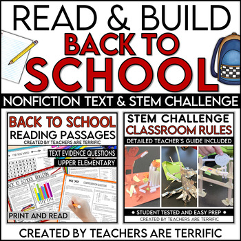 Preview of Back to School Reading with Classroom Rules STEM Challenge