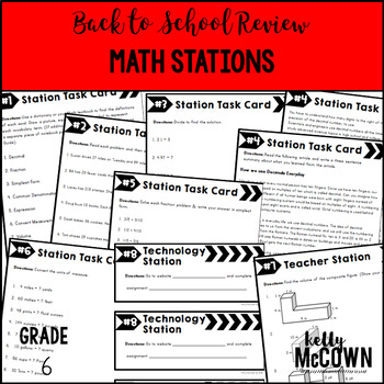 Preview of Back to School Review Math Stations Grade 6