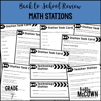 Preview of Back to School Review Math Stations Grade 7