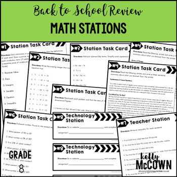 Preview of Back to School Review Math Stations Grade 8