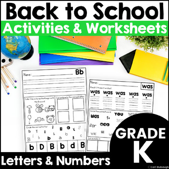 Preview of Back to School Literacy and Math Activities and Worksheets for Kindergarten