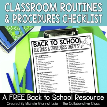 Preview of Back to School Routines & Procedures Checklist