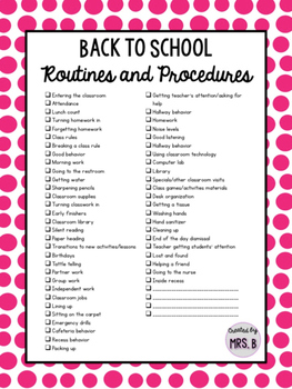 Preview of Back to School Routines and Procedure Checklist Freebie!