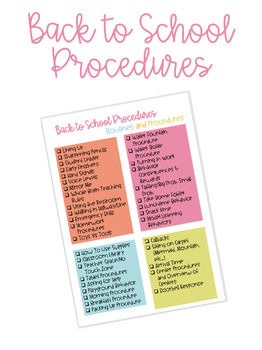 Preview of Back to School Routines and Procedures