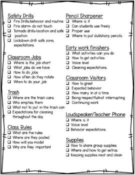 Back to School Routines and Procedures Checklist by Teaching with a Tee