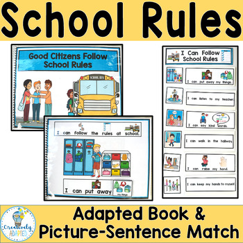 Preview of Back to School Rules & Expectations Adapted Book & Vocabulary Sort