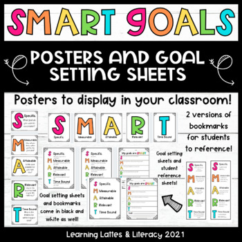 Preview of Back to School SMART Goals Goal Setting Sheets Bookmarks Goals Smart Posters