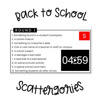 Preview of Back to School Scattergories