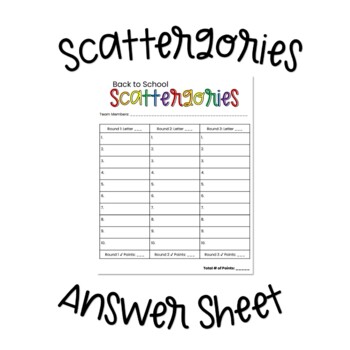 Preview of Back to School Scattergories Answer Sheet