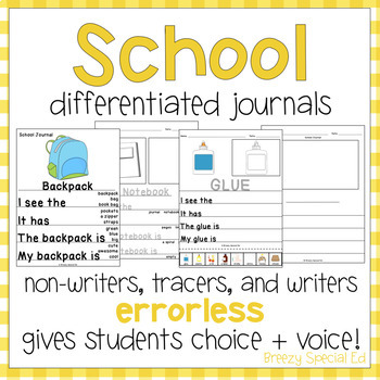Preview of Back-to-School / School Supply Leveled Journal Writing for special education
