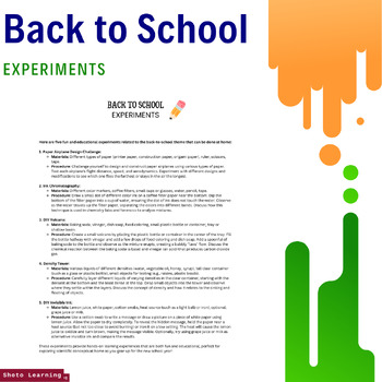 Preview of Back to School Science Kit: 5 Exciting Experiments for Learning at Home
