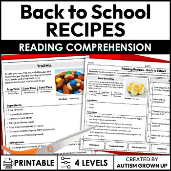 Preview of Back to School Seasonal Recipes | Life Skills Worksheets for Special Education