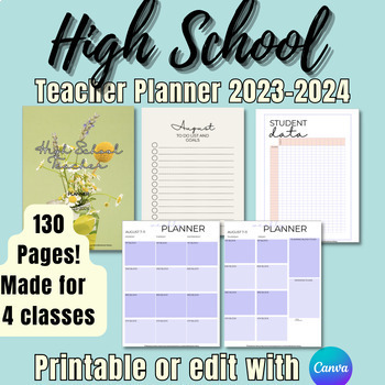 Preview of Back to School Secondary Teacher Planner | 4 Classes | Updated Yearly!
