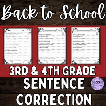 Preview of Back to School Sentence Corrections for 3rd and 4th Grade