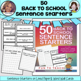 Back to School -Sentence Starters - ESL - Writing Prompts 