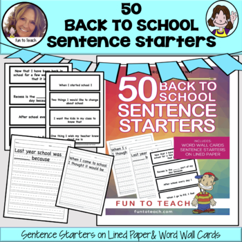 Preview of BTS Sentence Starters & Word Banks - 50 Back to School - Writing Prompts - ESL