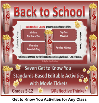 Preview of Back to School:  Seven Get to Know You Editable Activities with Movie Tickets