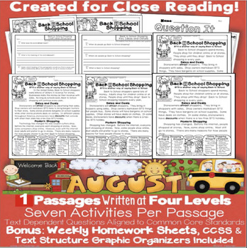 Preview of Back to School Shopping Close Reading Leveled Passages/Activities 247 Teacher