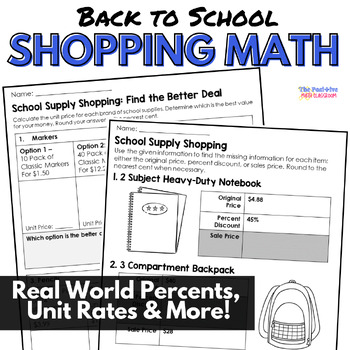 Preview of Shopping Math for Back to School Better Buy and Percents