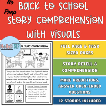 Preview of Back to School Short Story Comprehension and Story Retell with Visuals