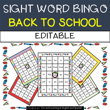 Preview of Back to School: Sight Word Bingo - Editable