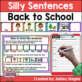 Preview of Back to School Silly Rainbow Sentences Writing Center Activity Parts of Speech