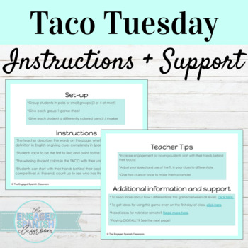 Back to School Spanish 1 Activity | Taco Tuesday Digital or Print Game