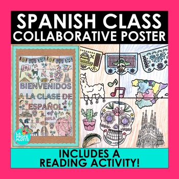 Preview of Back to School Spanish Collaborative Poster with Reading Activity BIENVENIDOS