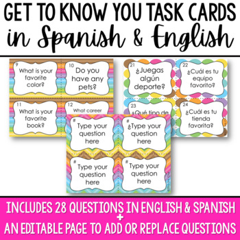Back to School Spanish Get to Know You Task Cards in Spanish & English ...