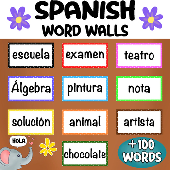 Preview of Back to School Spanish Word Walls Beginning Spanish Vocabulary, Vocabulary Cards