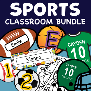 Preview of Sports Classroom Bundle - Nameplates, Letters, Numbers, Activities, Football