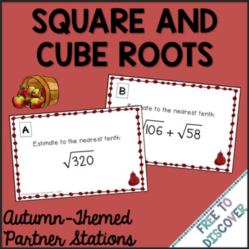 Preview of Back to School Square and Cube Roots Autumn Themed Partner Stations