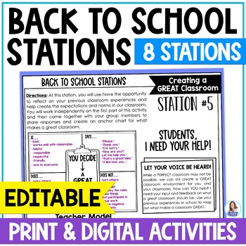 Preview of Back to School Stations - 8 First Day of School Activities - Print and Digital