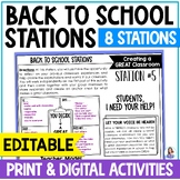 Back to School Stations | First Day of School Stations for