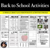 Back to School Activities - Whole Group & Independent Activities