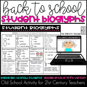Preview of Back to School Student Bioglyphs Digital Get to Know You Activity