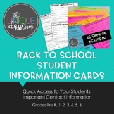 Back to School Student Information Cards