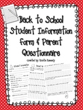 Back to School Student Information Form and Parent Questionnaire