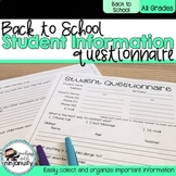 Back to School Student Information Questionnaire