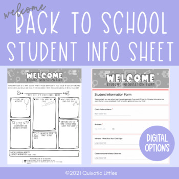 Preview of Back to School | Student Information Sheet | Printable & Digital