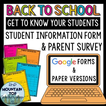 Preview of Back to School Student Information | Paper and Digital | DISTANCE LEARNING