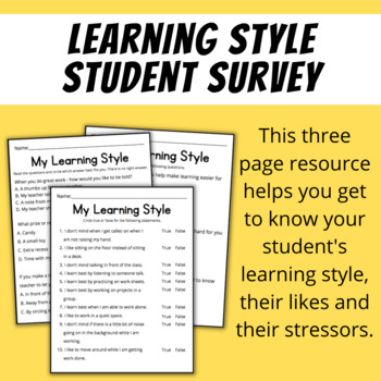 Preview of Back to School Student Learning Style Survey