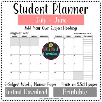 Back to School Student Planner 2021-2022 Student Weekly Planner